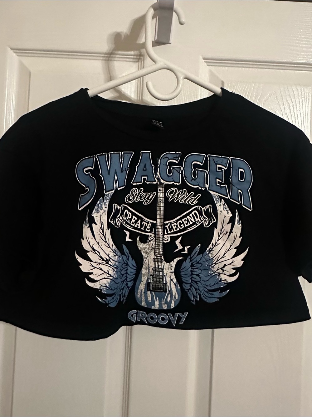 SHEIN Black & Blue 'Swagger' Graphic Crop Tee